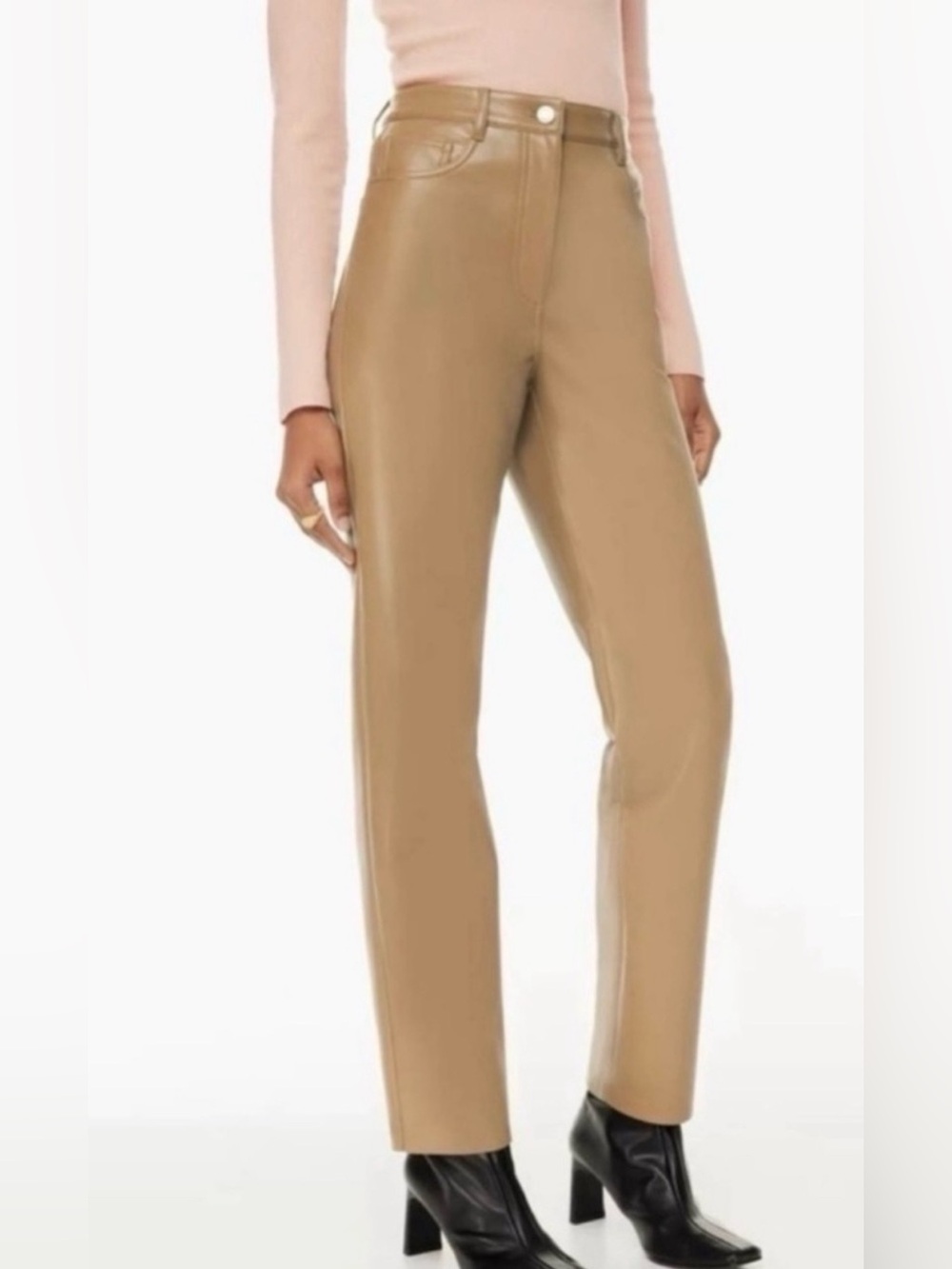 Aritzia WILFRED 
Melina Pant Faux Leather Straight-Leg Pants in Iced Latte